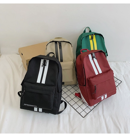 Zaino in Tela a Righe di Moda Unisex Casual Borsa da Scuola Traspirante Zaino da Viaggio con Tasche Multiple per Studenti Quotidiano
