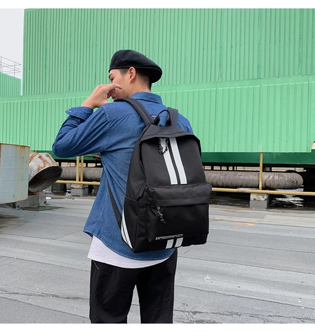 Zaino in Tela a Righe di Moda Unisex Casual Borsa da Scuola Traspirante Zaino da Viaggio con Tasche Multiple per Studenti Quotidiano
