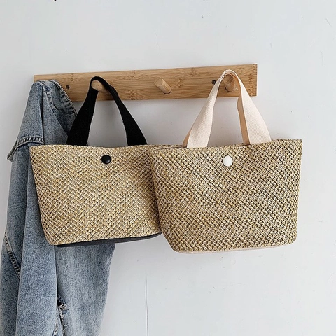 Sac Cabas Tissé en Paille pour Femmes Vintage Été Plage Vacances Sac à Main Décontracté Panier Tissé pour Femmes Voyage Quotidien