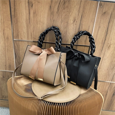 Borsa Da Donna Alla Moda In Pelle PU Con Grande Fiocco E Manico Intrecciato Piccola Borsa Quadrata A Tracolla Versatile