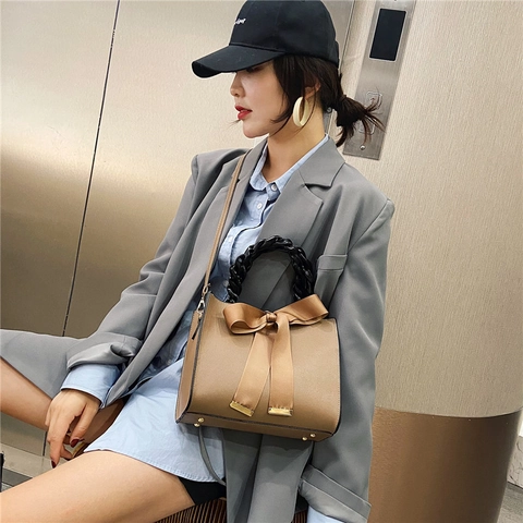 Borsa Da Donna Alla Moda In Pelle PU Con Grande Fiocco E Manico Intrecciato Piccola Borsa Quadrata A Tracolla Versatile