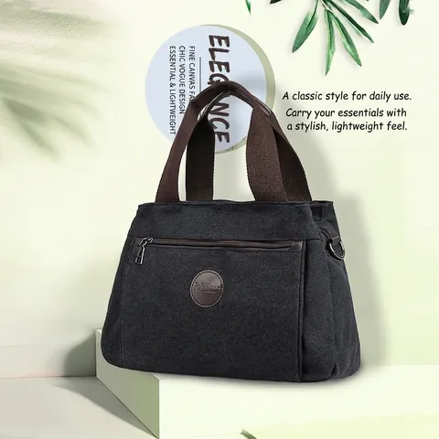 Sac de Voyage en Toile de Grande Capacité Rétro Minimaliste Urbain Femmes Sac à Épaule Sac Bandoulière Avec Surpiqûres