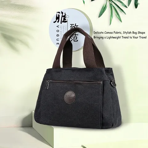 Große Kapazität Canvas Reisetasche Retro Urban Minimalist Damen Schultertasche Umhängetasche Mit Ziernähten