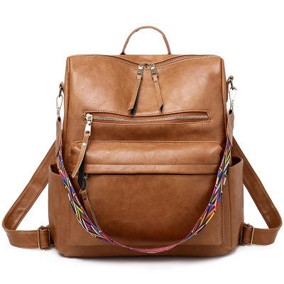 Zaino da Donna in Pelle PU Grande Capacità Vintage Impermeabile Borsa da Viaggio Con Tracolla Intrecciata Geometrica Colorata
