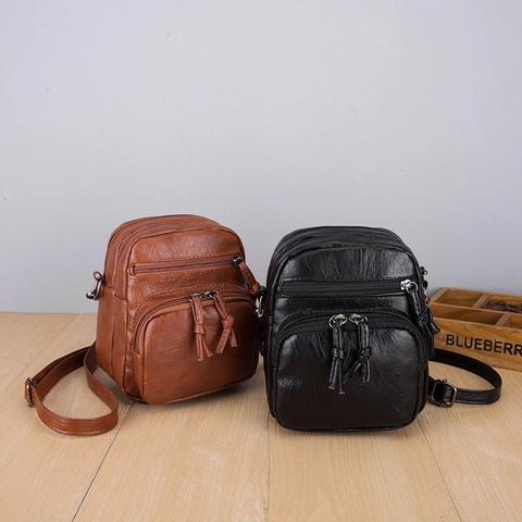 Vintage Polyester Multi Pocket Shoulder Bag For Women Retro Solid Color Zipper Crossbody Bag Soft Lightweight Daily Travel Bag