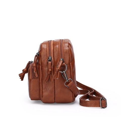 Vintage Polyester Multi Pocket Shoulder Bag For Women Retro Solid Color Zipper Crossbody Bag Soft Lightweight Daily Travel Bag