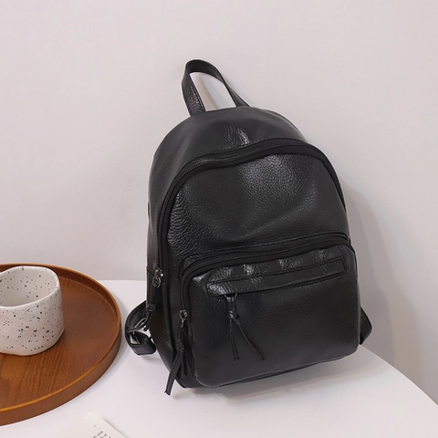 Women Fashion PU Leather Backpack Large Capacity Urban Simple Lychee Texture Solid Color Travel School Casual Backpack