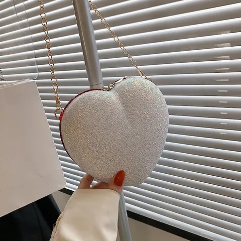 Fashion Heart Shaped Sequin Crossbody Bag For Women Glitter PU Leather Metal Chain Small Shoulder Bag Party Daily Clutch Purse