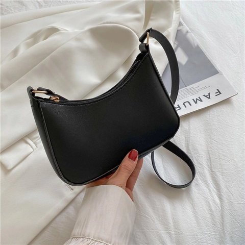Borsa a Tracolla Sottobraccio in Pelle PU Minimalista per Donna Borsa Hobo a Mezza Luna Con Cerniera Oro Moda Casual