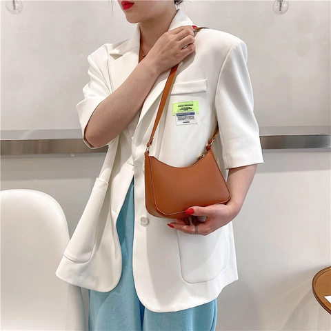 Borsa a Tracolla Sottobraccio in Pelle PU Minimalista per Donna Borsa Hobo a Mezza Luna Con Cerniera Oro Moda Casual