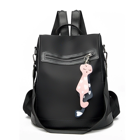 Zaino Colorblock da Donna in Tessuto Oxford alla Moda Idrorepellente Grande Capacità Borsa da Viaggio Ciondolo Gatto Antifurto