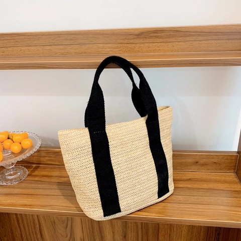 Große Kapazität Stroh Gewebte Tote Bag Für Damen Vintage Gewebte Umhängetasche Sommer Strand Urlaub Picknick Handtasche Mit Kontrastgriff