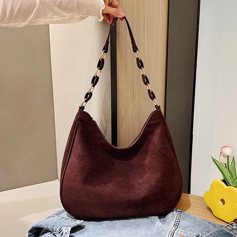 Bolso de Hombro de PU Esmerilado de Gran Capacidad para Mujer Moda Simple Hobo Bolso de Axila Color Sólido Versátil Elegante