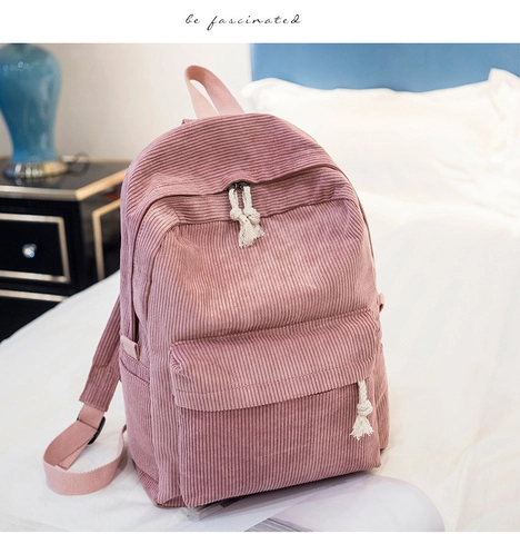 Women Casual Corduroy Backpack Solid Color Embroidered School Bag Retro Fashion Large Capacity Travel Rucksack For Students Ladies