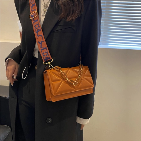 Borsa a Tracolla Quadrata Piccola Trapuntata Geometrica da Donna Borsa a Spalla in Pelle PU Moda Con Tracolla Larga e Catena