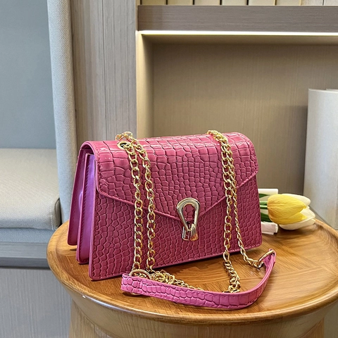 Dames Krokodillenpatroon Crossbodytas PU Leer Mode Ketting Riem Vierkante Schoudertas Minimalistisch Slot Klep Handtas