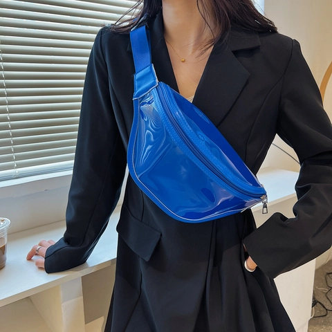 Women Transparent PVC Waist Bag Fashion Solid Color Waterproof Jelly Bag Chest Bag For Travel Beach Daily Crossbody Bag