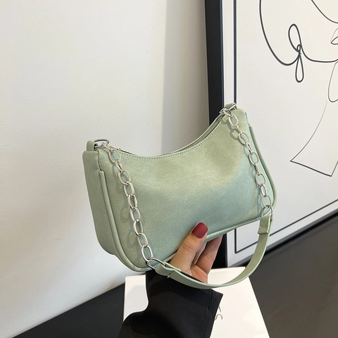 Women Fashion PU Leather Underarm Bag Minimalist Chain Hobo Bag Retro Solid Color Shoulder Bag For Everyday Commuting