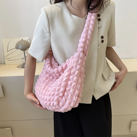 Borsa a Spalla Donna con Texture a Bolle Popcorn Morbida Borsa Nuvola Pieghettata in Tessuto Stile Coreano per Pendolarismo