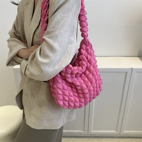 Borsa a Spalla Donna con Texture a Bolle Popcorn Morbida Borsa Nuvola Pieghettata in Tessuto Stile Coreano per Pendolarismo