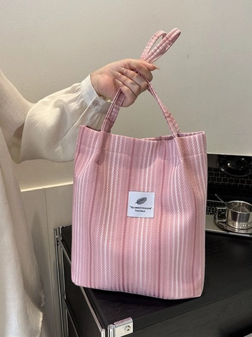 Damen Koreanisch Gestreifte Baumwolle Leinen Umhängetasche Koreanische Minimalistische Tragetasche Lässig Cord Handtasche Shopping Bag
