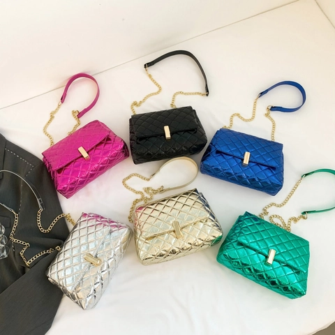 Metallic PU Diamond Quilt Underarm Bag For Women Fashion Chain Crossbody Bag Urban Simple Shoulder Bag Small Square Handbag
