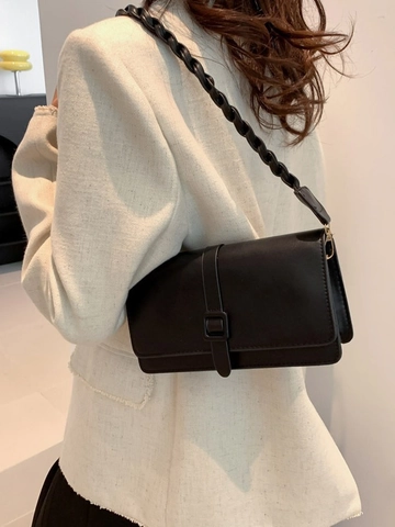 Bolso Cuadrado Pequeño de Cuero PU Minimalista para Mujer Con Correa Trenzada Hebilla Cuadrada Bolso Bandolera de Hombro Casual Diario