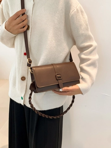 Bolso Cuadrado Pequeño de Cuero PU Minimalista para Mujer Con Correa Trenzada Hebilla Cuadrada Bolso Bandolera de Hombro Casual Diario