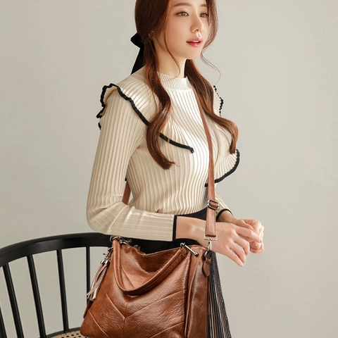 Borsa Tote Grande da Donna in Tessuto Resistente all'Usura Minimalista con Cuciture a V Trapuntate e Nappa Borsa da Pendolare