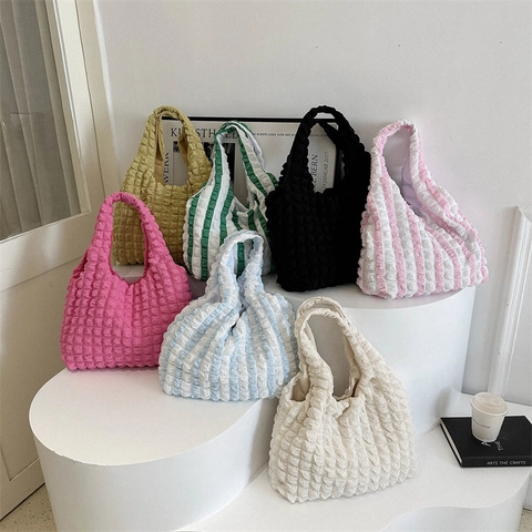 Borsa a Spalla Increspata da Donna a Trama Popcorn Borsa Tote in Plissé a Bolle di Grande Capacità Borsa Hobo Casual Dolce per Shopping