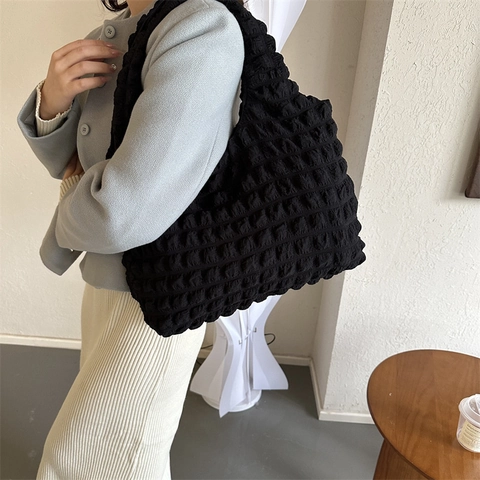 Borsa a Spalla Increspata da Donna a Trama Popcorn Borsa Tote in Plissé a Bolle di Grande Capacità Borsa Hobo Casual Dolce per Shopping