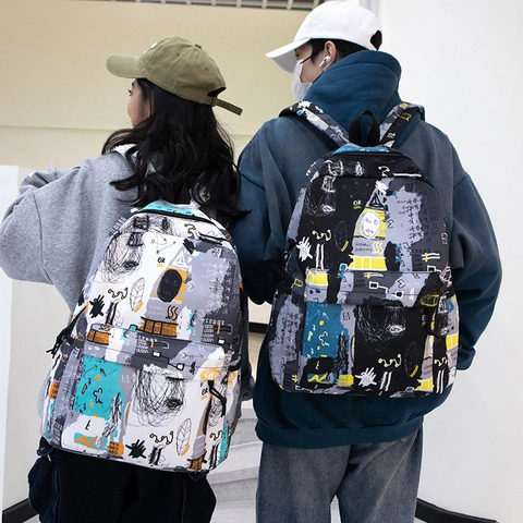 Japanese Ins Graffiti Backpack For High School Students Large Capacity Street Style Printed Laptop Travel School Bag