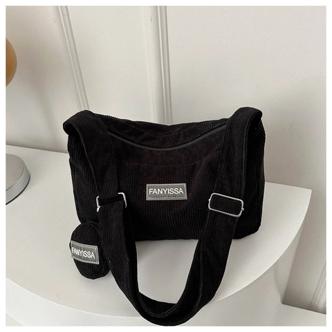 Sac Bandoulière en PU Minimaliste pour Femmes Avec Texture Velours Côtelé Style Urbain Hobo Sac Sous le Bras Et Mini Porte-monnaie
