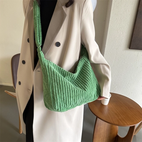 Bolso de Hombro Hobo de Pana para Mujer Gran Capacidad Color Sólido Retro Crossbody Bolso Dumpling Diario Moda Casual Tote