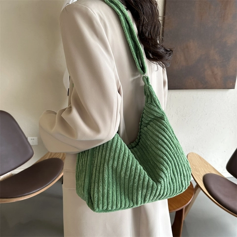 Bolso de Hombro Hobo de Pana para Mujer Gran Capacidad Color Sólido Retro Crossbody Bolso Dumpling Diario Moda Casual Tote