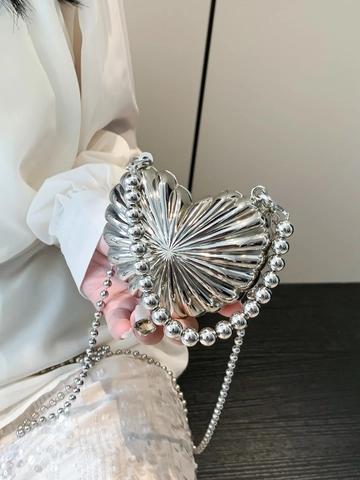 Mini Sac Bandoulière En Métal En Forme De Cœur Pour Femme Texture Radiante Coquille Sac De Soirée Élégant Petit Sac À Main
