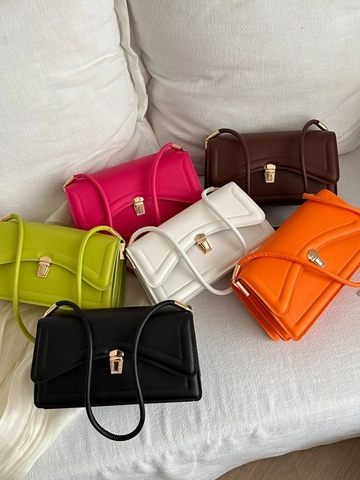Bolso de Axila de Cuero PU Minimalista para Mujer Bolso de Hombro con Cierre Dorado Retro Bolso de Mano Cuadrado con Solapa Color Sólido Moda
