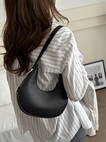 Damen Minimalistische PU Leder Halbmond Achseltasche Einfarbig Pendler Hobo Schultertasche Mit Reißverschluss Mode Tasche
