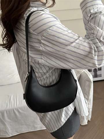 Damen Minimalistische PU Leder Halbmond Achseltasche Einfarbig Pendler Hobo Schultertasche Mit Reißverschluss Mode Tasche