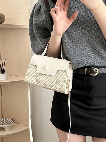 Borsa a Mano Vintage in Paglia Intrecciata da Donna Ricamo Floreale Pizzo Pelle PU Splicing Quadrato Borsa a Tracolla Manico Singolo