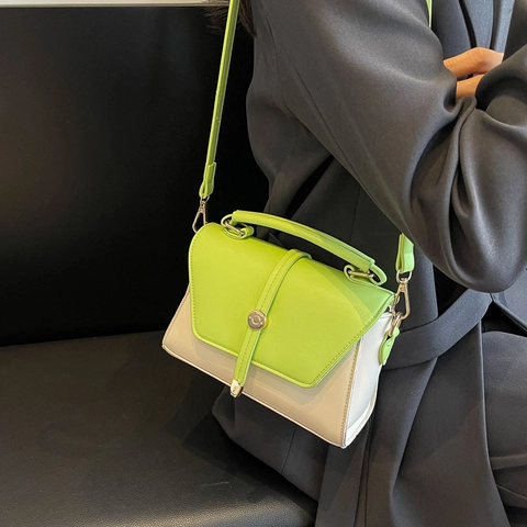 Bolso de Mano Vintage Bloque de Color de Cuero PU para Mujer Pequeño Bolso Cuadrado de Hombro Con Hebilla de Metal Bolso Diario