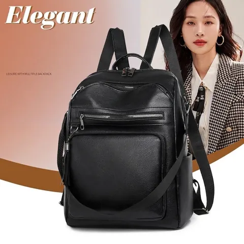 Sac à Dos en Cuir PU pour Femmes Mode Grande Capacité Sac de Voyage Décontracté Style Urbain Sac à Bandoulière avec Gland