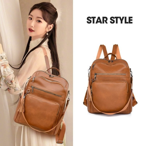Sac à Dos en Cuir PU pour Femmes Mode Grande Capacité Sac de Voyage Décontracté Style Urbain Sac à Bandoulière avec Gland