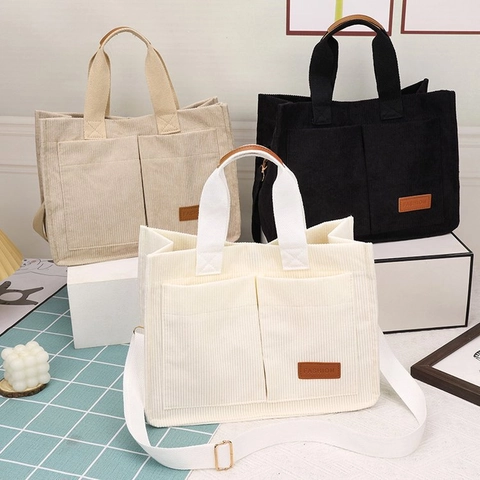 Borsa Tote in Tela da Donna Grande Capacità Semplice Stile Urbano Impunture Borsa a Spalla Tracolla Casual Moda Elegante