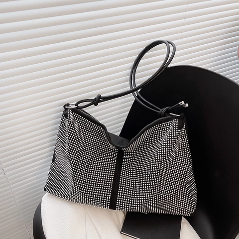 Dames Mode Strass Tote Tas Grote Capaciteit PU Schoudertas Sprankelende Glinsterende Party Handtas Casual Dagelijkse Draagtas