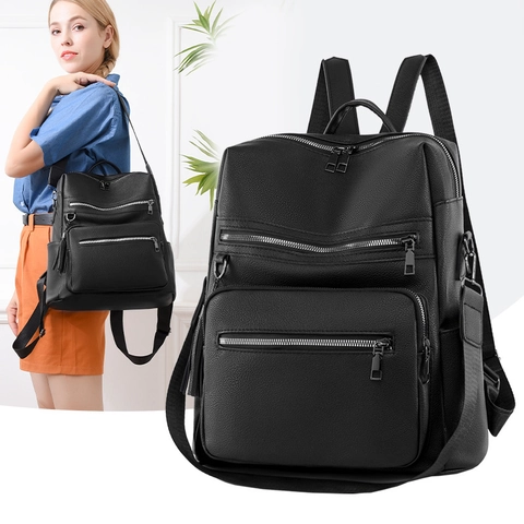 Mode Dames Litchi Textuur PU Leer Rugzak Met Kwastje Grote Capaciteit Vintage Multi-pocket Reizen Woon-werkverkeer Tas