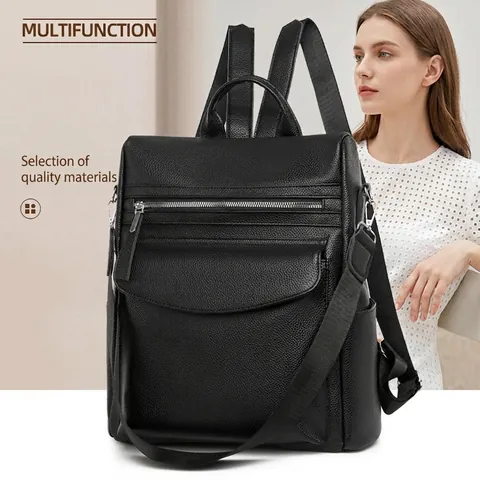 Mochila de Cuero PU Retro para Mujer Gran Capacidad Bolso de Hombro de Doble Uso Moda Casual Viaje Textura Granulada Mochila Antirrobo