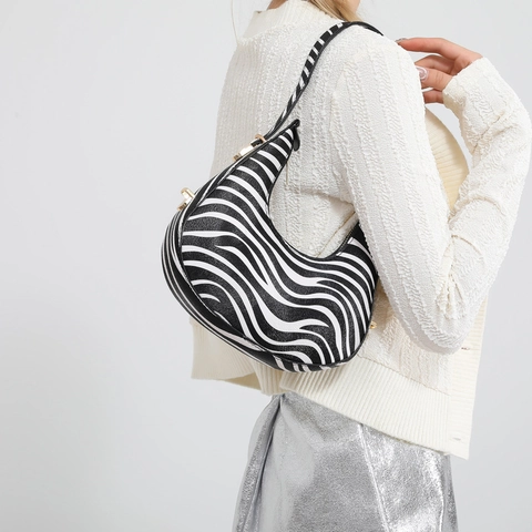 Women's PU Leather Animal Print Crescent Hobo Bag Zebra Cow Leopard Pattern Underarm Shoulder Bag Fashion Handbag Casual Purse