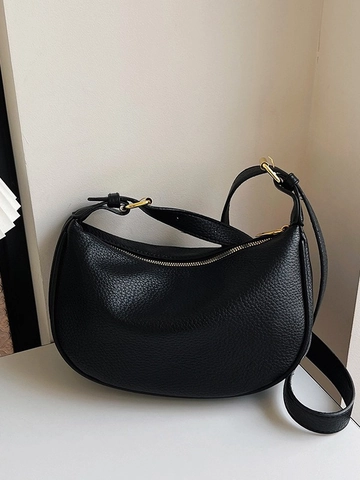 Kieselmaserung PU Leder Halbmond Schultertasche Damen Verstellbarer Riemen Kontrast Hobo Umhängetasche Urbane Einfache Handtasche