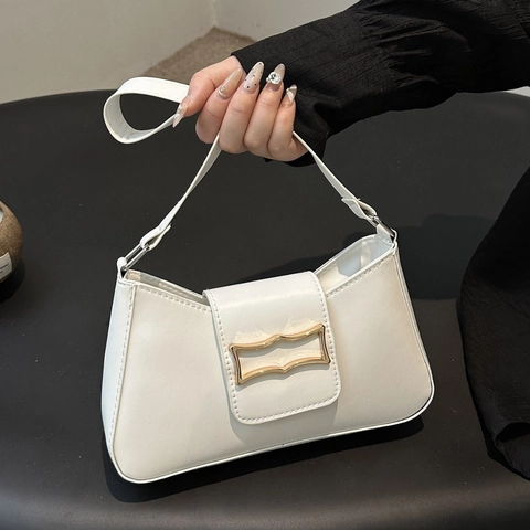 Bolso de Axila de Cuero PU Minimalista para Mujer Hebilla de Metal Retro Color Sólido Bolso de Hombro para Viaje Diario Moda Cuadrada